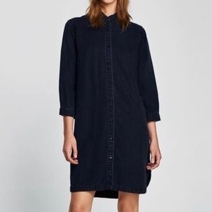 Zara Denim Button Up Shirt Dress Blue Size XS EUC